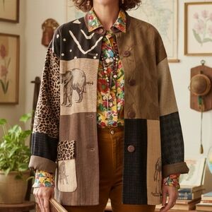 Max & Mabel L Safari Eclectic Teachercore Patchwork Tapestry Corduroy Jacket